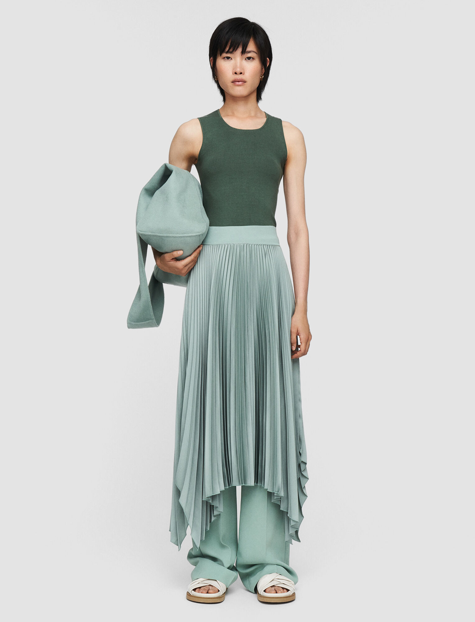 Joseph, Knit Weave Plisse Ade Skirt – Shorter Length, in Sage